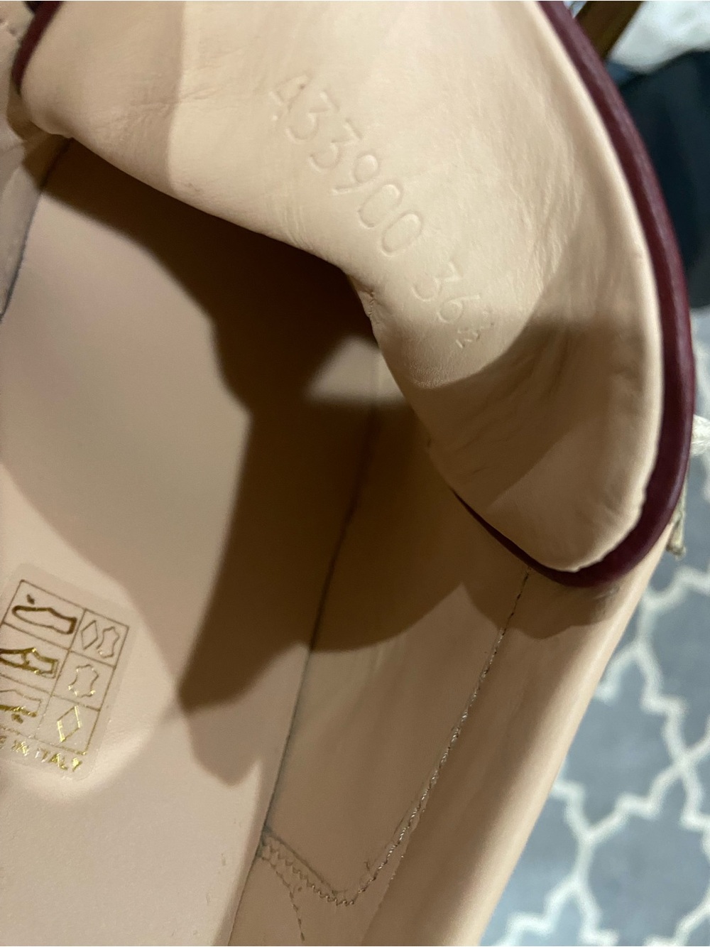 Gucci Beige GG Supreme Sneakers with Red Sole and Navy/Red Web Stripe - Picture 7 of 8
